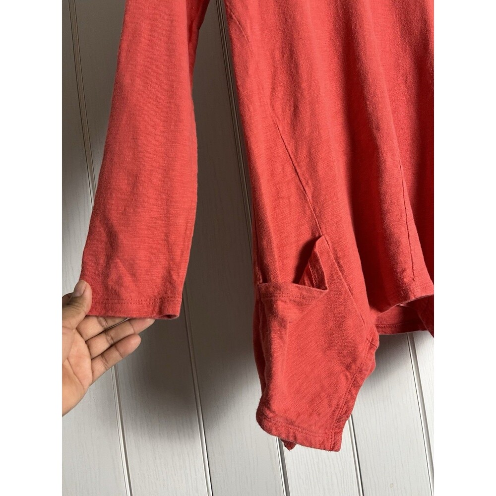 Logo Lori Rust Orange S Asymmetrical Hem Tunic Top - Long Sleeve with Pockets" - Picture 3 of 13